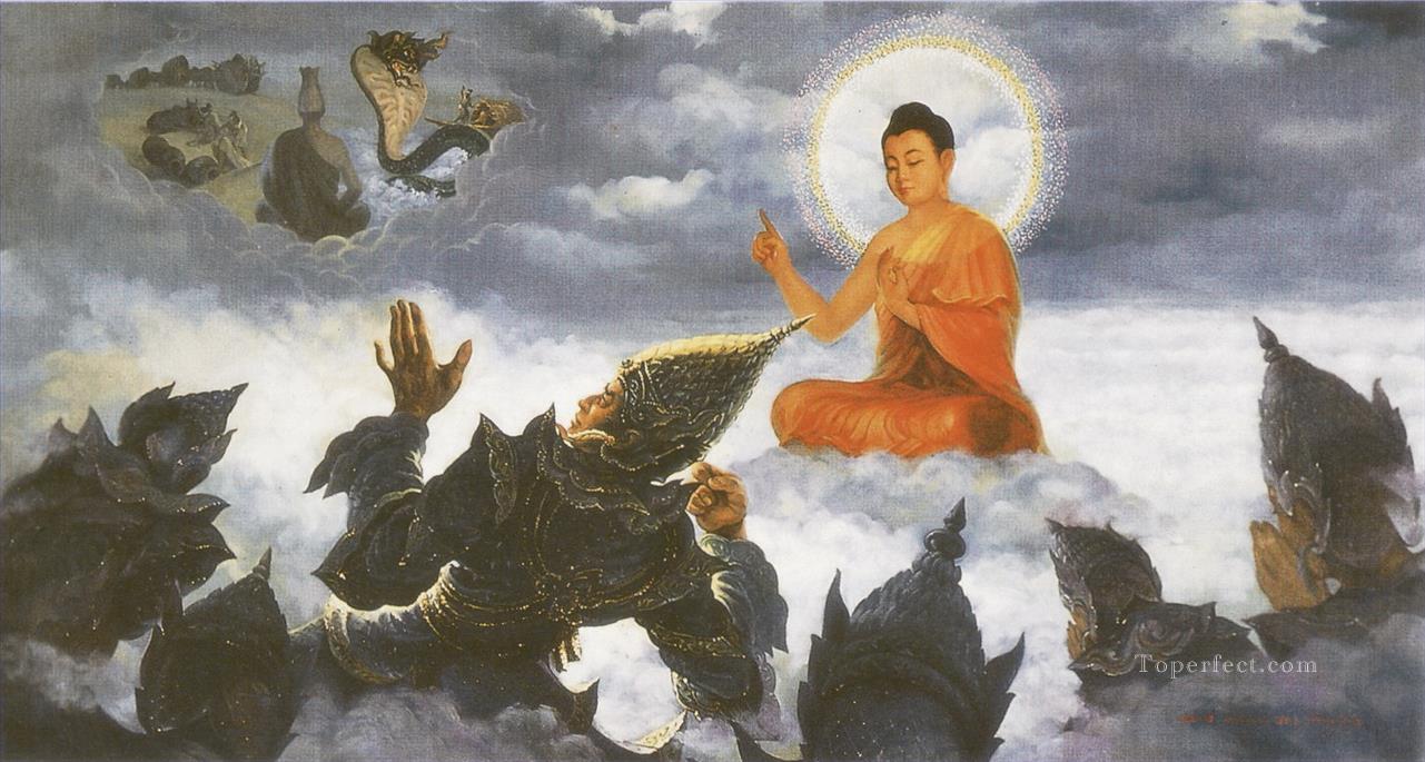 buddha expounding a doctrine to baka brahma in the higher heaven Buddhism Oil Paintings
